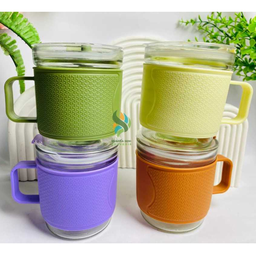Souvenir Gelas Cangkir Estetik Gagang Warna Botol Gagang Sedotan Kaca Gelas Ocean