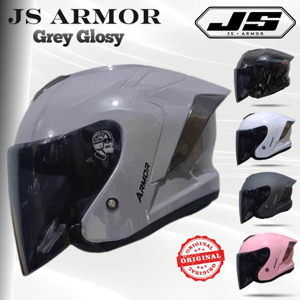 Helm JS ARMOR Half Face Solid TERBARU Kaca Smoke SNI | GREY GLOSS