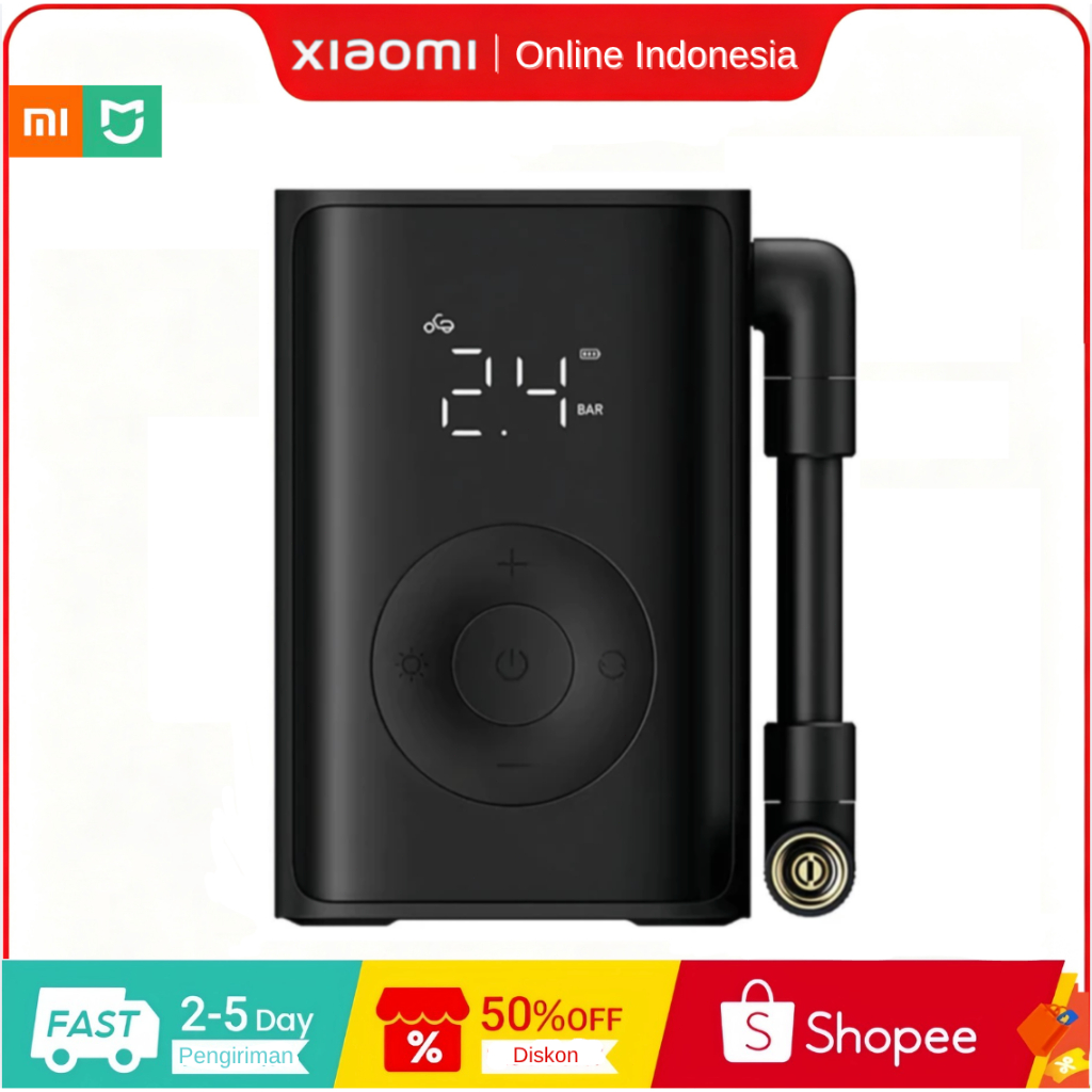 Pompa Angin Portabel MI Berhenti Otomatis,LCD Display -Baterai Lithium untuk Mobil,Motor,Sepeda&Bola