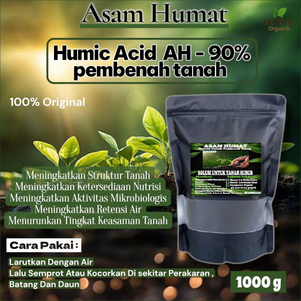 Asam Humat 1000g / 1kg Humic Acid -90% Pupuk Pembenah Tanah , Penyubur Tanaman.