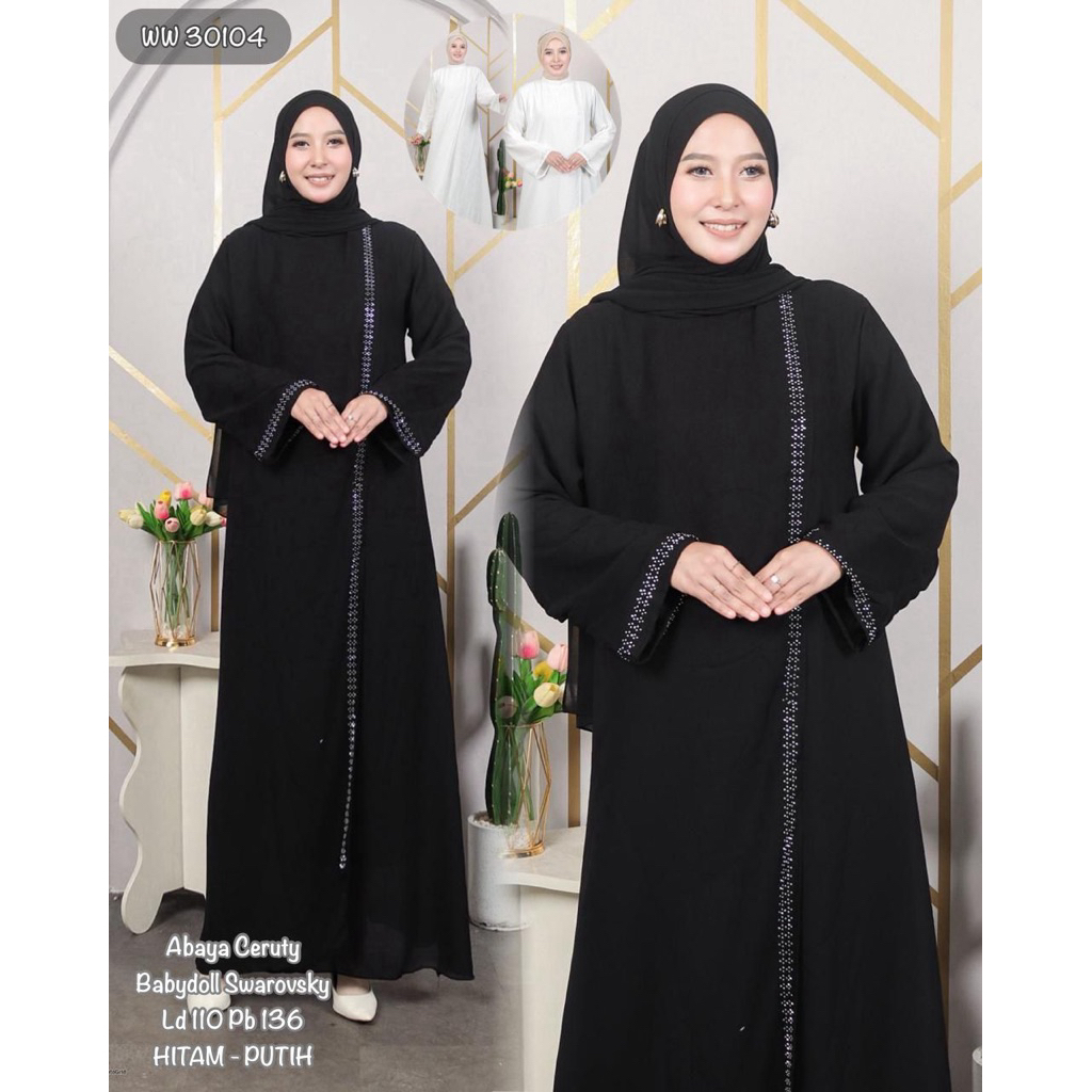 (ISI 2 PCS) WW 30104 Abaya - TRESNA MUSLIM Abaya Ceruty Babydoll Khusus Hitam Putih