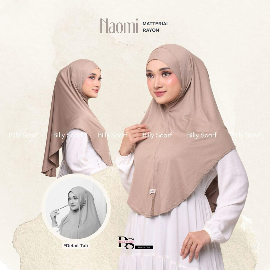 HIJAB INSTAN NAOMI - HIJAB INSTAN LAYER PLUS TALI BELAKANG - BERGO MALAY