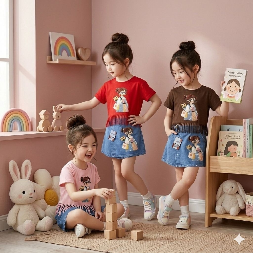 Arsyila kids Setelan Rocela Rok Celana Kaos Rawis Anak Perempuan Usia 8bulan Sampai 8tahun