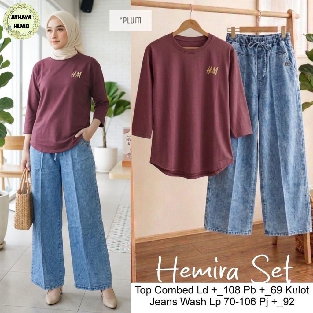 Hemira Set Kulot Jeans Mix Kaos Import (Athaya)