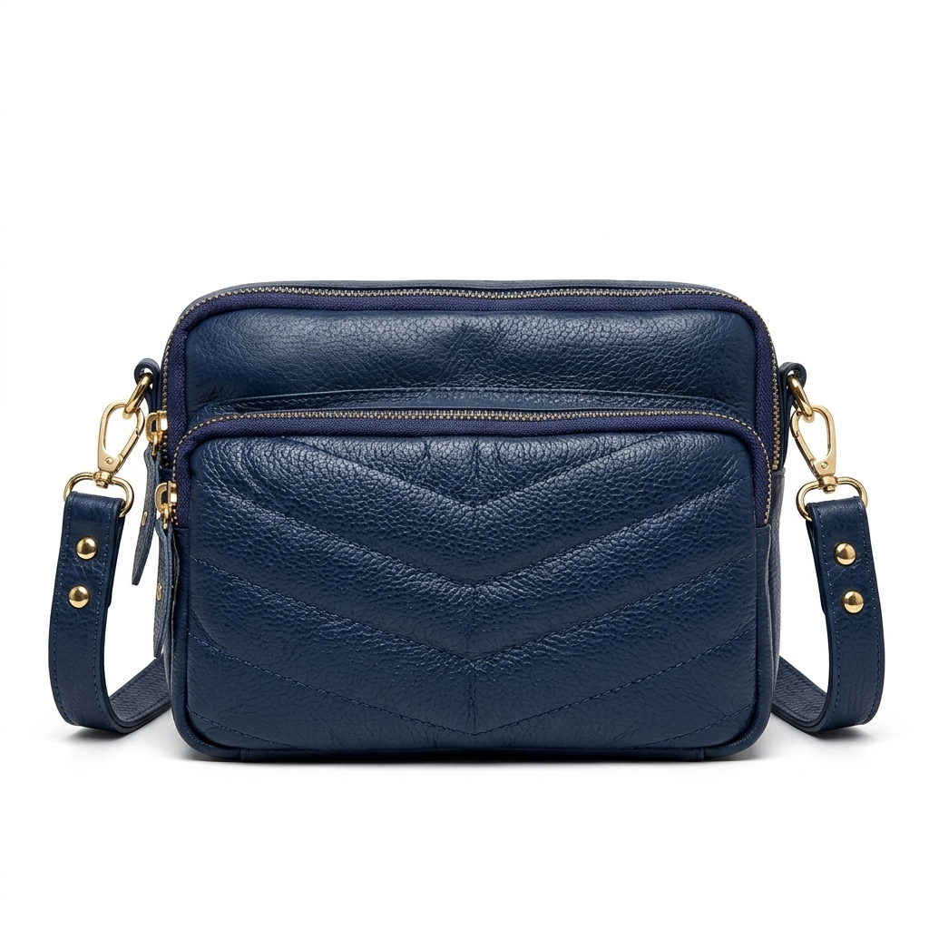 Tas Kulit Asli Navy Tas Kulit Asli Wanita Premium Desain Chevron Elegan Tas Kulit Asli Warna Navy Ek
