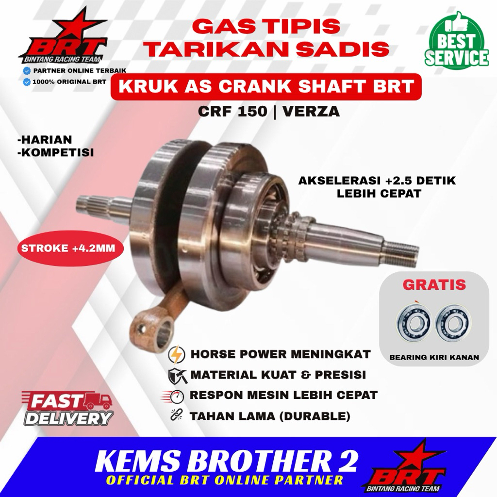 KRUK AS CRF SUPER CRANK SHAFT BRT CRF 150 STROKE UP 4,2MM FREE BEARING KRUK AS BRT ORIGINAL BRT