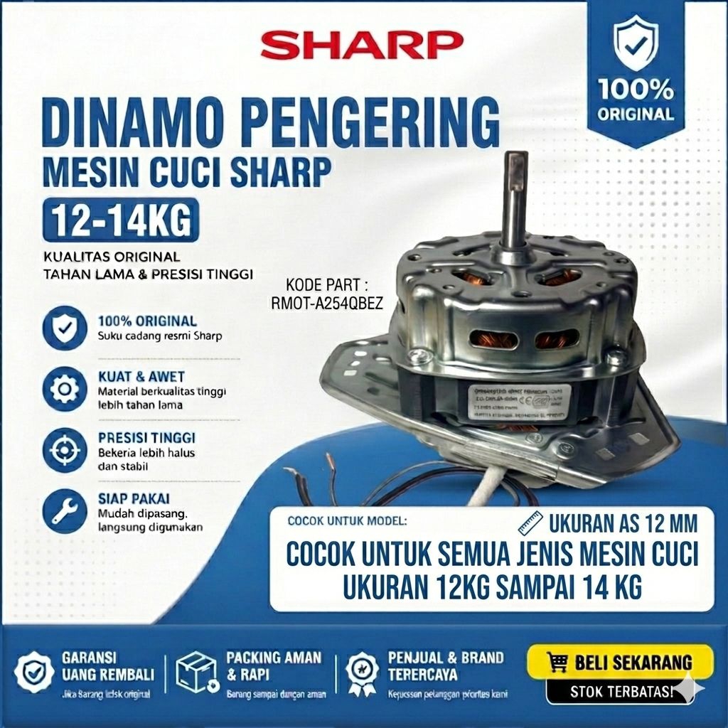 Dinamo Spin Original Mesin Cuci Sharp 2 tabung 12–14kg RMOT-A254QBEZ Original Dinamo Pengering sharp