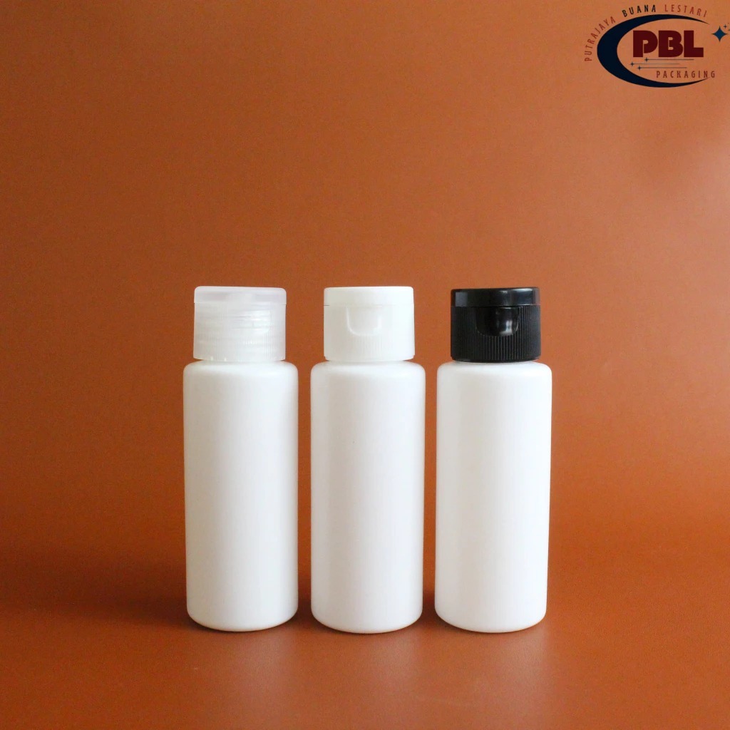 BOTOL FLIPTOP 60ml HDPE PUTIH / BOTOL TONER 60ml / TUTUP FLIPTOP BERGARIS NECK 24