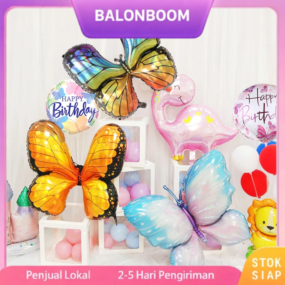 Balon Foil 3D Kupu-kupu Besar Lucu Balon Warna Merah Muda Macaron Untuk Perlengkapan Dekorasi Pesta 