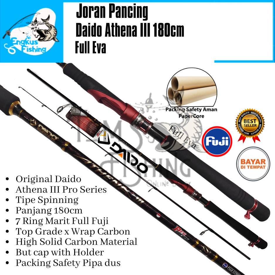Joran Pancing DAIDO ATHENA 3 180cm Full Eva Fuji (10kg - 15kg) Carbon Solid - Engkus Fishing