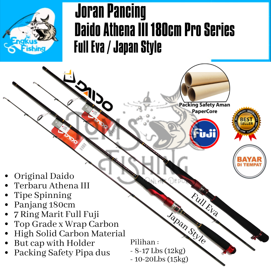 Joran Pancing DAIDO ATHENA III 3 180cm Pro Series Fuji (10kg- 15kg) Carbon Solid - Engkus Fishing