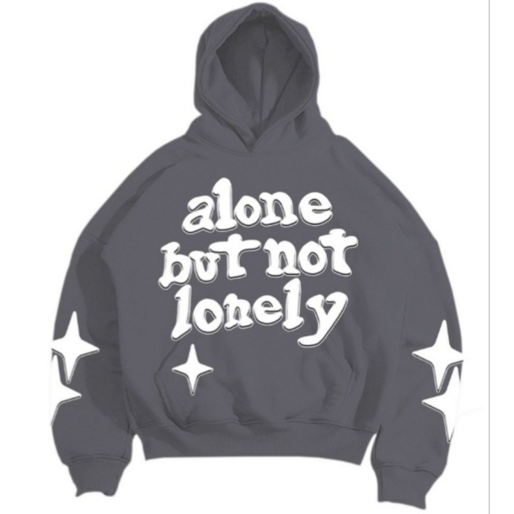 SWEATER HOODIE BOXY ALONE BUT NOT LONELY OVERSIZE PRIA WANITA