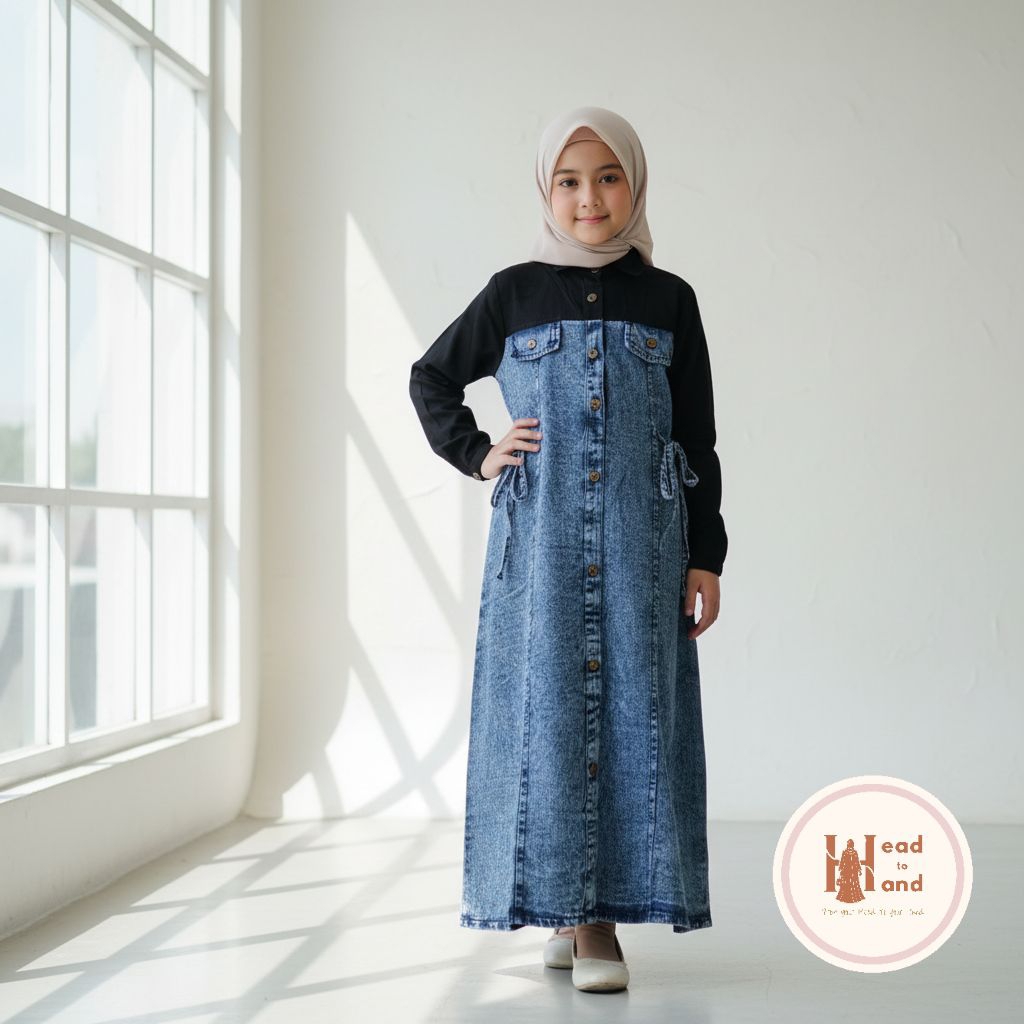 Abaya Gamis Dress Jeans Anak Perempuan 7-12 tahun