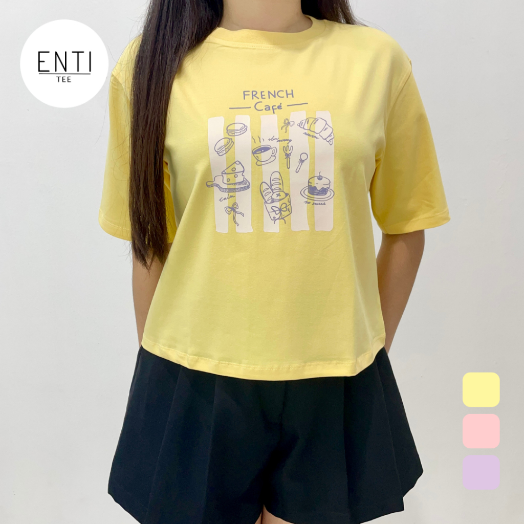 ENTITEE Crop Tee French Cafe | Baju Aesthetic Wanita | Baju Tumblr Tee | Kaos Tumblr Tee | Kaos Crop
