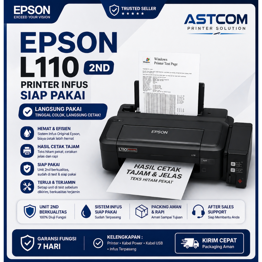 Printer Epson L110 Bekas 2nd Siap Pakai – Infus Original, Hasil Cetak Tajam, Sudah Dites (Instan)