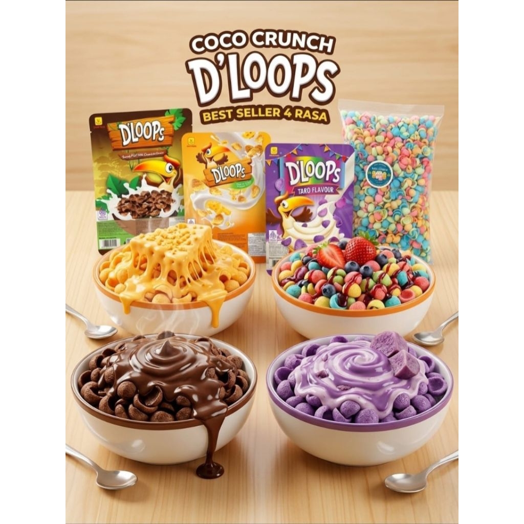Coco Crunch D’Loops 500gr Murah Ready Stock | Sereal Corn Puff Coklat Buah Keju Taro Renyah Lezat