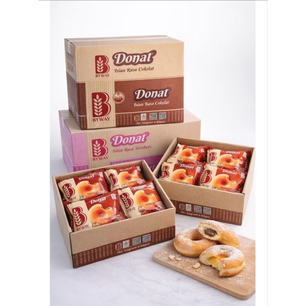 Roti Aoka Donat By Way Isi Coklat & Strawberry 1 dus