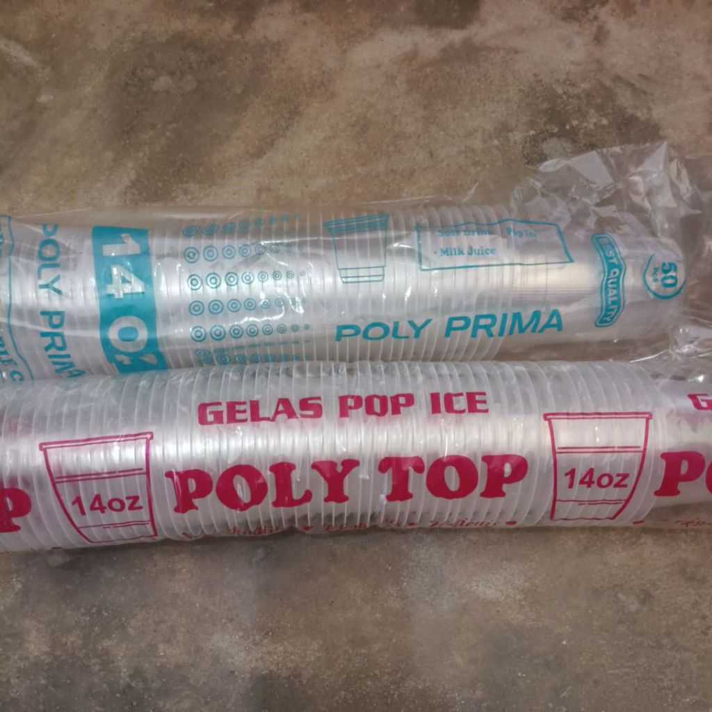 Cup Gelas Minum Plastik Pop ice 14 oz DATAR [1/2 Dus]