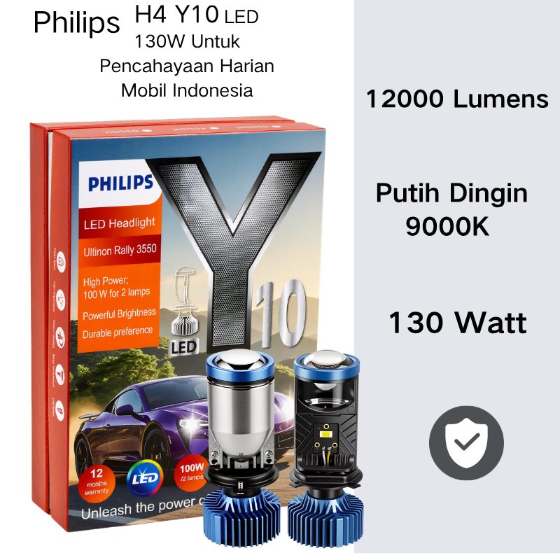 Philips H4 Y10 Lampu Depan Mobil LED  (Lampu Jauh dan Dekat) Lampu Depan Laser H4