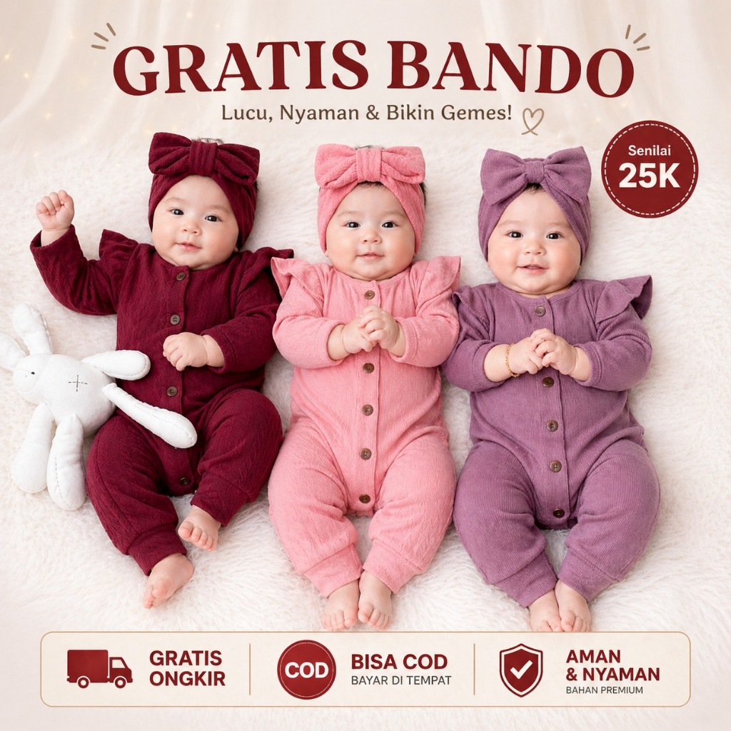 Jumpsuit Baby Girl | Baju Jumpsuit Bayi NEWBORN Perempuan set bando UMUR 0 BULAN - 20 BULAN  Jumper 