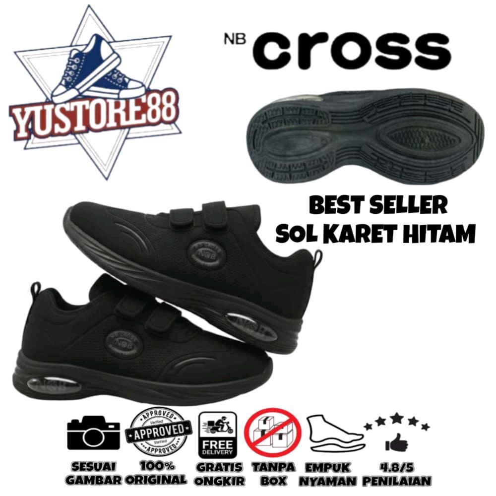 Sepatu NB Hitam Perekat Sekolah Tanpa Tali Sepatu Hitam Laki2 dan Perempuan TANPA BOX