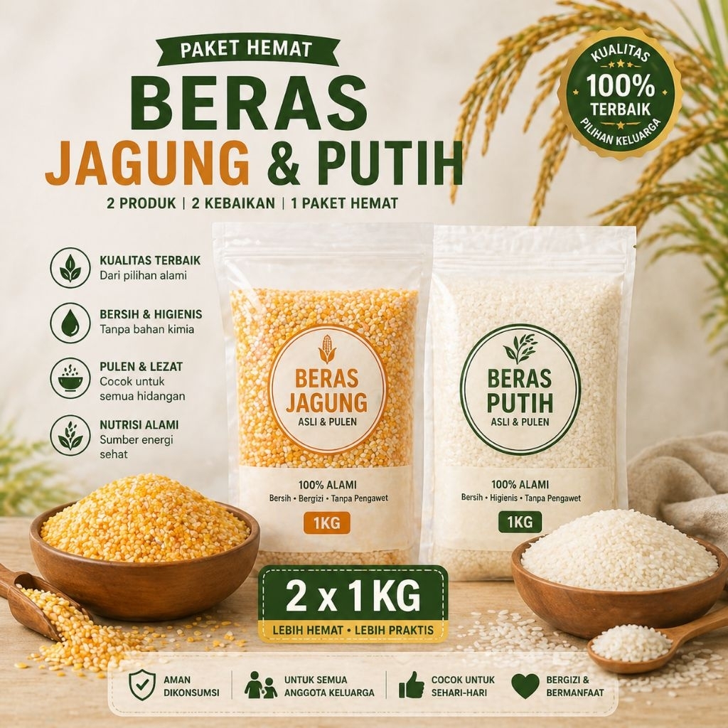Beras jagung & Putih Paket HEMAT kemasan 1kg