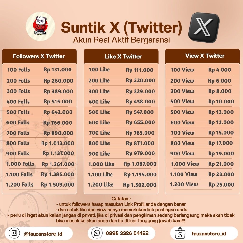 JASA FOLLOWERS X TWITTER LIKE DAN VIEW REAL AKTIF BERGARANSI PROSES CEPAT DAN AMAN
