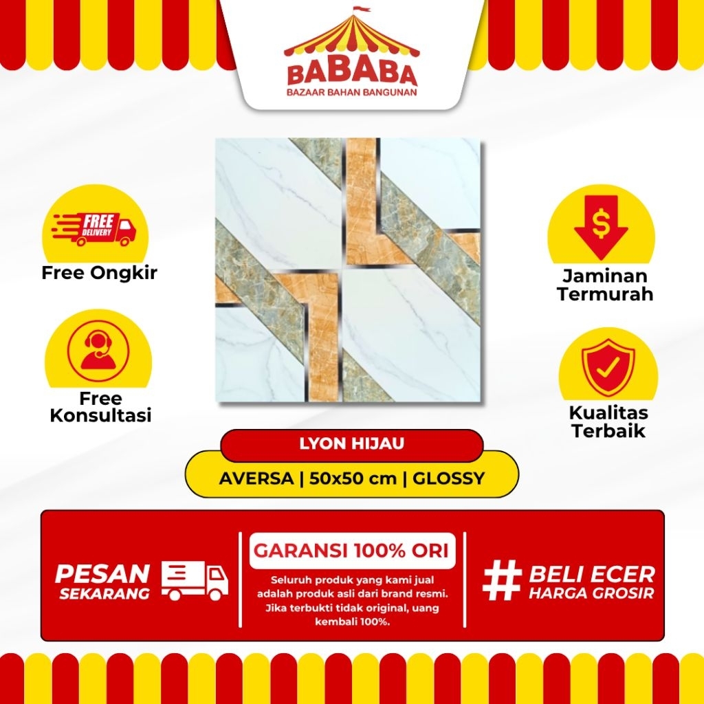 Keramik Lantai Ukuran 50x50 Aversa Lyon Hijau Motif Marble Nyambung Glossy Keramik Lantai Ruang Kama