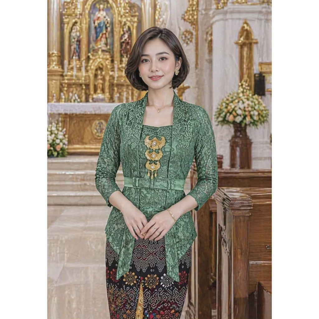 Kebaya Modern Medan HIJAU WARDAH LIMITED ATASAN KEBAYA KUTUBARU FREE OBI LENGAN 7/8 BAHAN BROKAT SEM