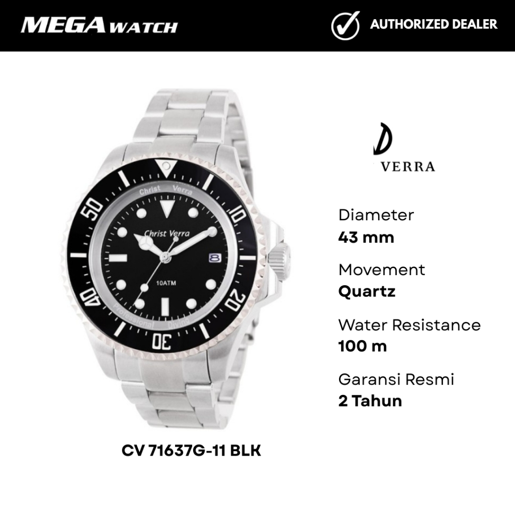 Jam Tangan CHRIST VERRA Pria Original CV 71637G-11 BLK