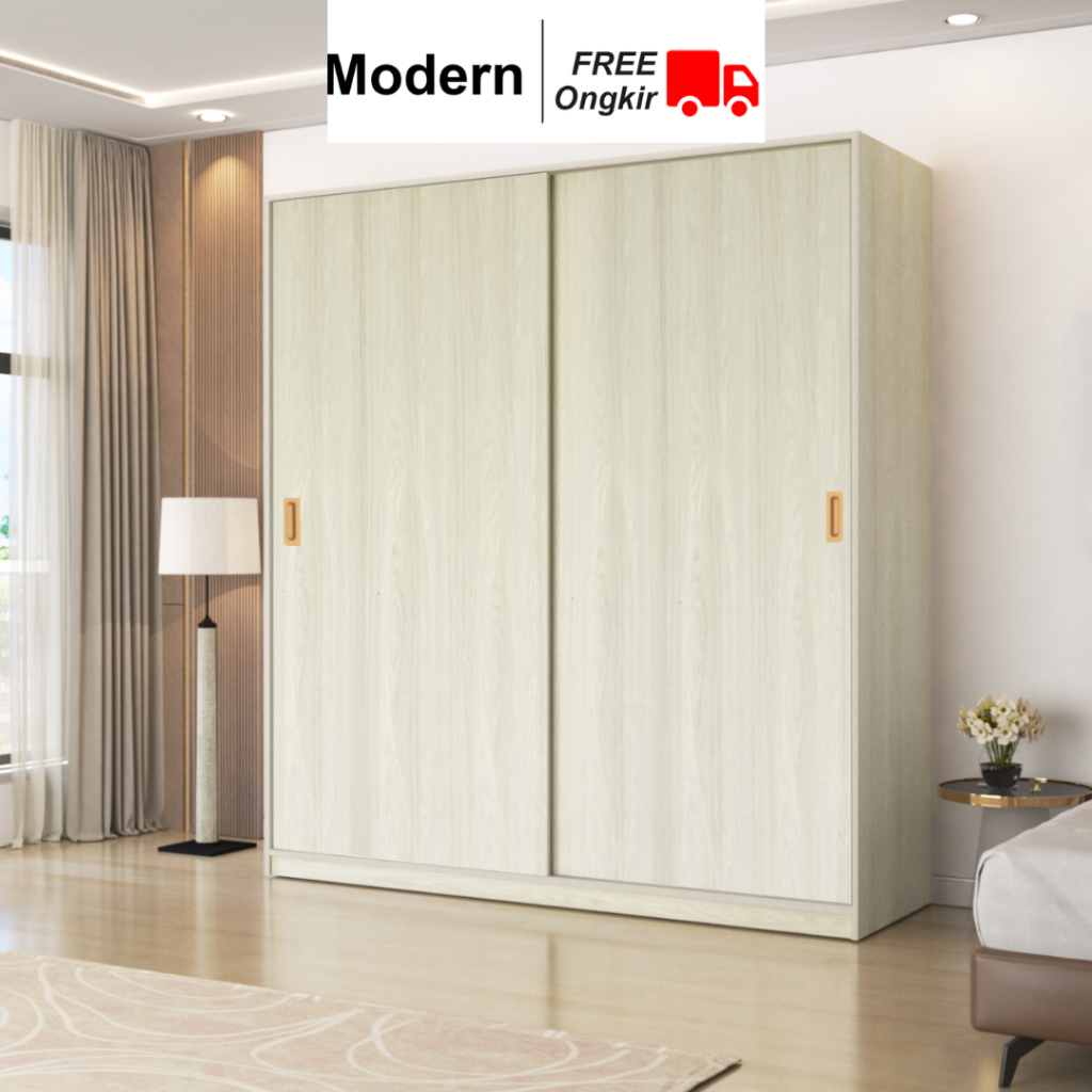 MODERN San Marino -Lemari Pakaian Kayu 2 Pintu Sliding / Geser Besar Modern Minimalis