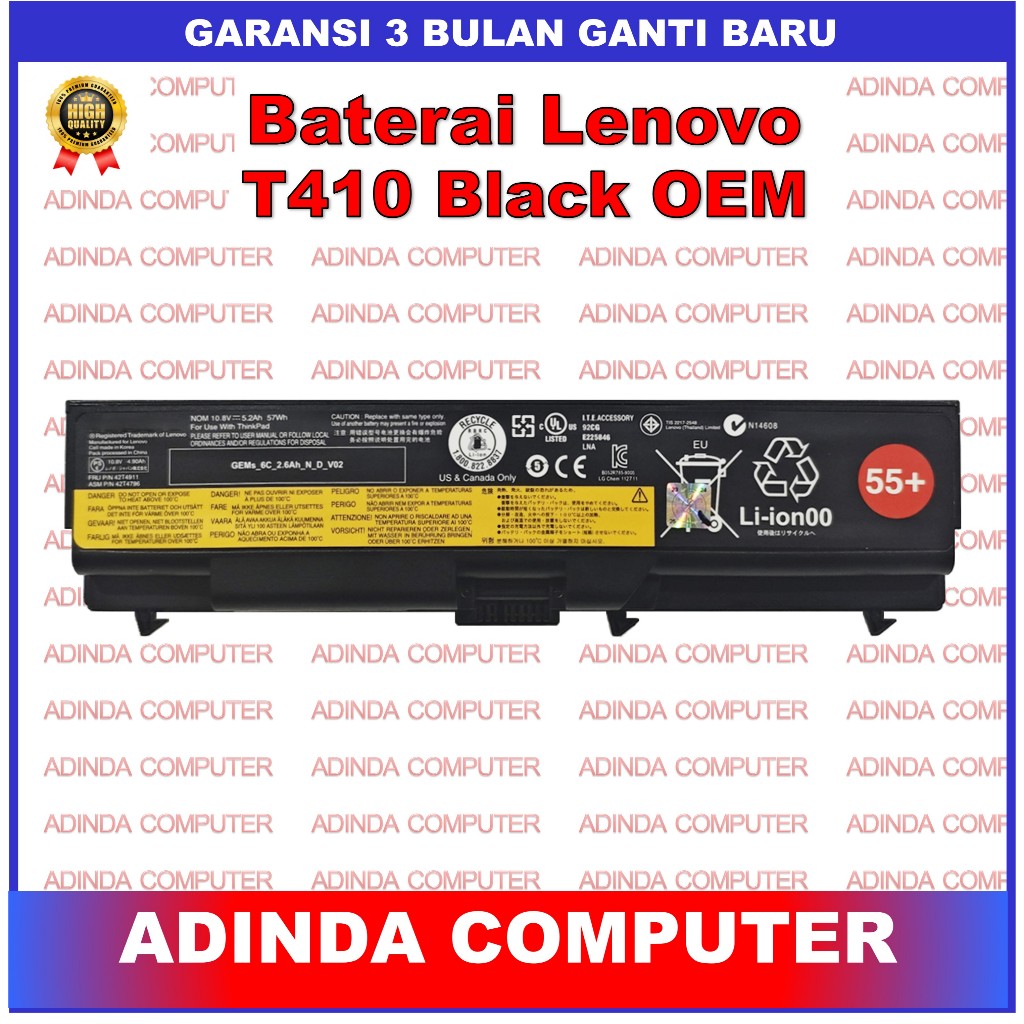 Baterai Lenovo Thinkpad T410 T410i T412 T520 T510 W510 W520 T510 OEM