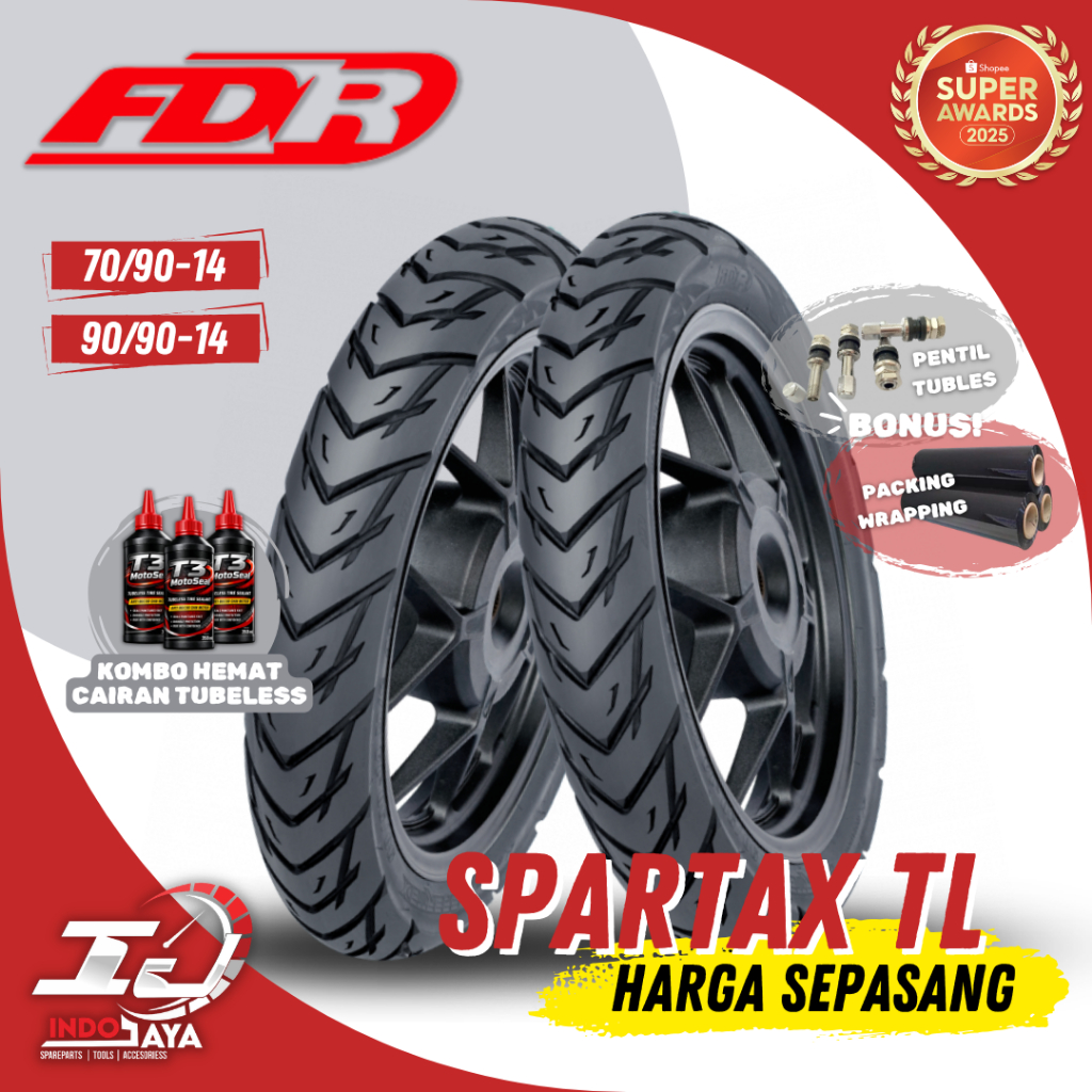 [PAKET MURAH SEPASANG] BAN FDR SPARTAX TUBELESS (70/90-14 & 90/90-14) / BAN LUAR MOTOR MATIC DEPAN B