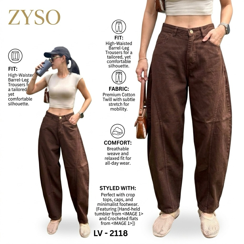 ZYSO - Barrel Jeans Wanita Highwaist Denim Premium LV-2116 | Celana Jeans Kulot Balon Distressed Vin