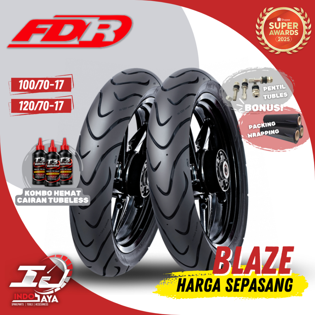 [HARGA SEPASANG] BAN FDR BLAZE RING 17 ( 100/70-17 & 120/70-17 ) BAN FDR TUBELESS BLAZE TUBLES RING 