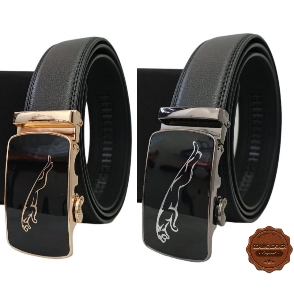 DOBEL JAHITAN Genuine Leather ikat pinggang pria model gesper rel kulit asli ada big size jumbo