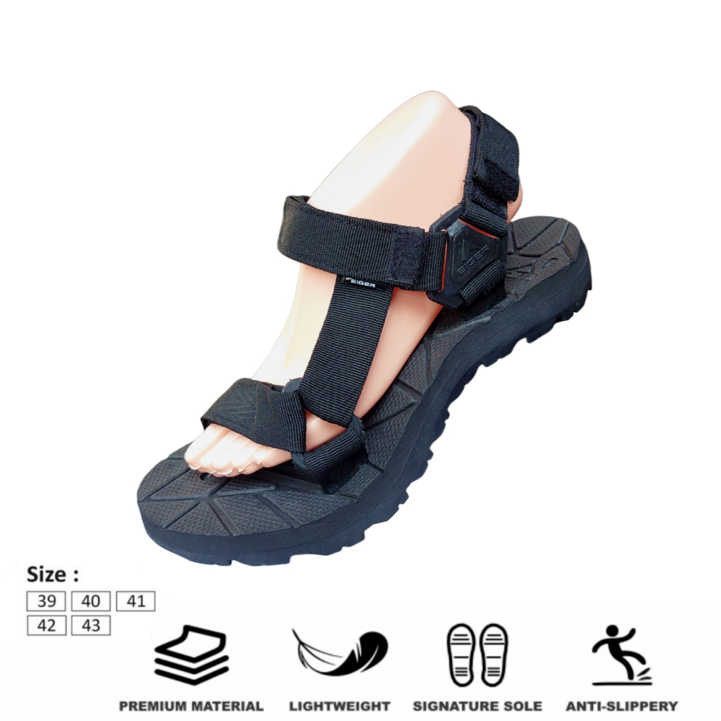 EIGER1998 - Sandal Gunung Pria Rubber Slop Hitam Unisex Ukuran 39-43