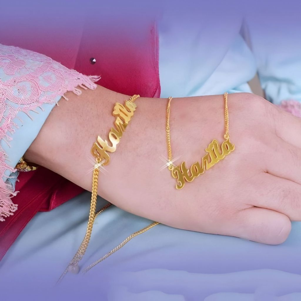 1 set kalung dan gelang nama custom gelang anak perempuan nama titanium cantik dan elegan kalung nam