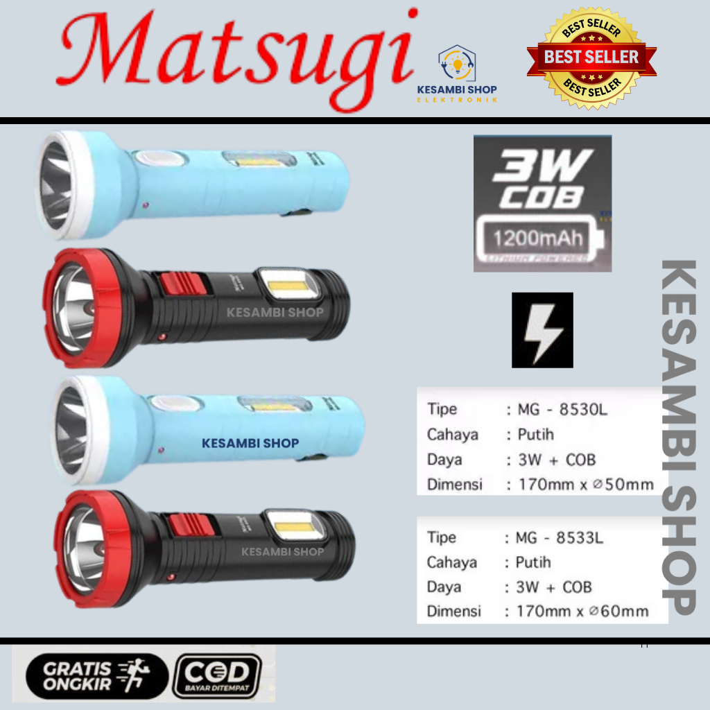 Matsugi Senter Tangan MG-8533/8530 Cahaya Putih – LED Rechargeable