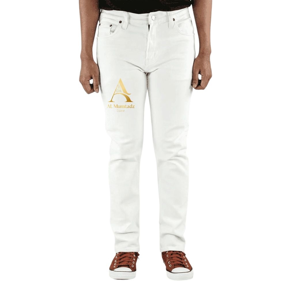 Jeans Putih Panjang Pria Slim Fit | Celana Putih Cowok | Celana Cowok