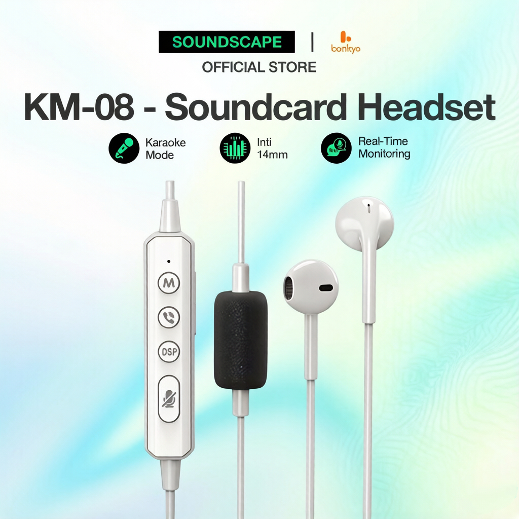 Soundscape bonkyo  COD KM08 Headphone Soundcard Karaoke Bluetooth 5.3 Reverb Real-time Voice Changer