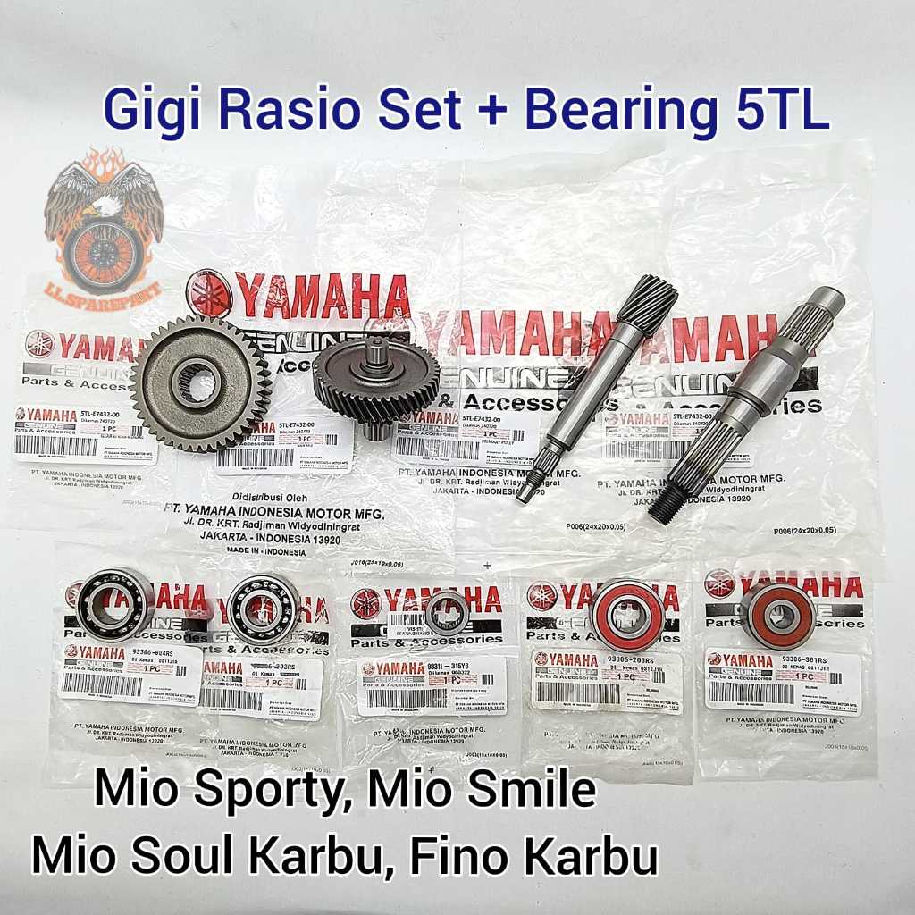 Gigi Rasio Set Bearing Original Yamaha 5TL Mio Sporty Mio Smile Mio Soul Karbu Fino Carbu Gear Rasio