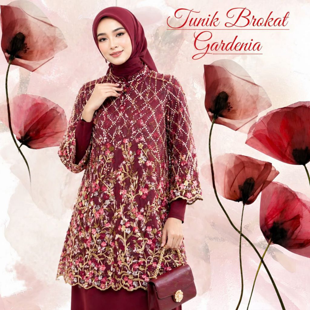 Tunik Raya Tille Gardenia Modern | Tunik Wanita Brokat Gardenia Mewah Untuk Lebaran Kondangan