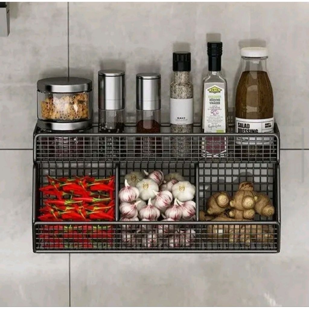 Rak Bumbu Dapur - Rak Bawang dan Bumbu Tempel Dinding, Anti Karat dan Serbaguna