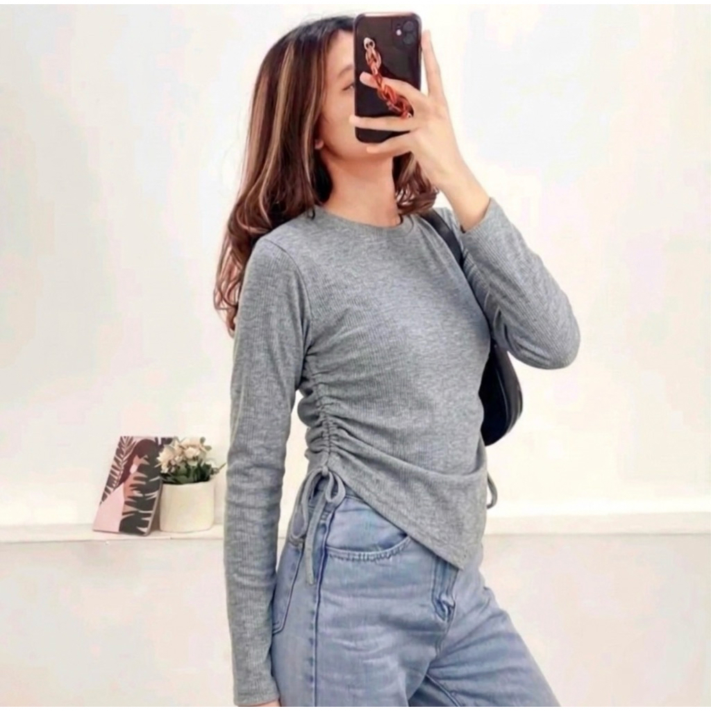 Knit top blouse serut samping - Blouse serut tali kanan kiri wanita kekinian atasan baju