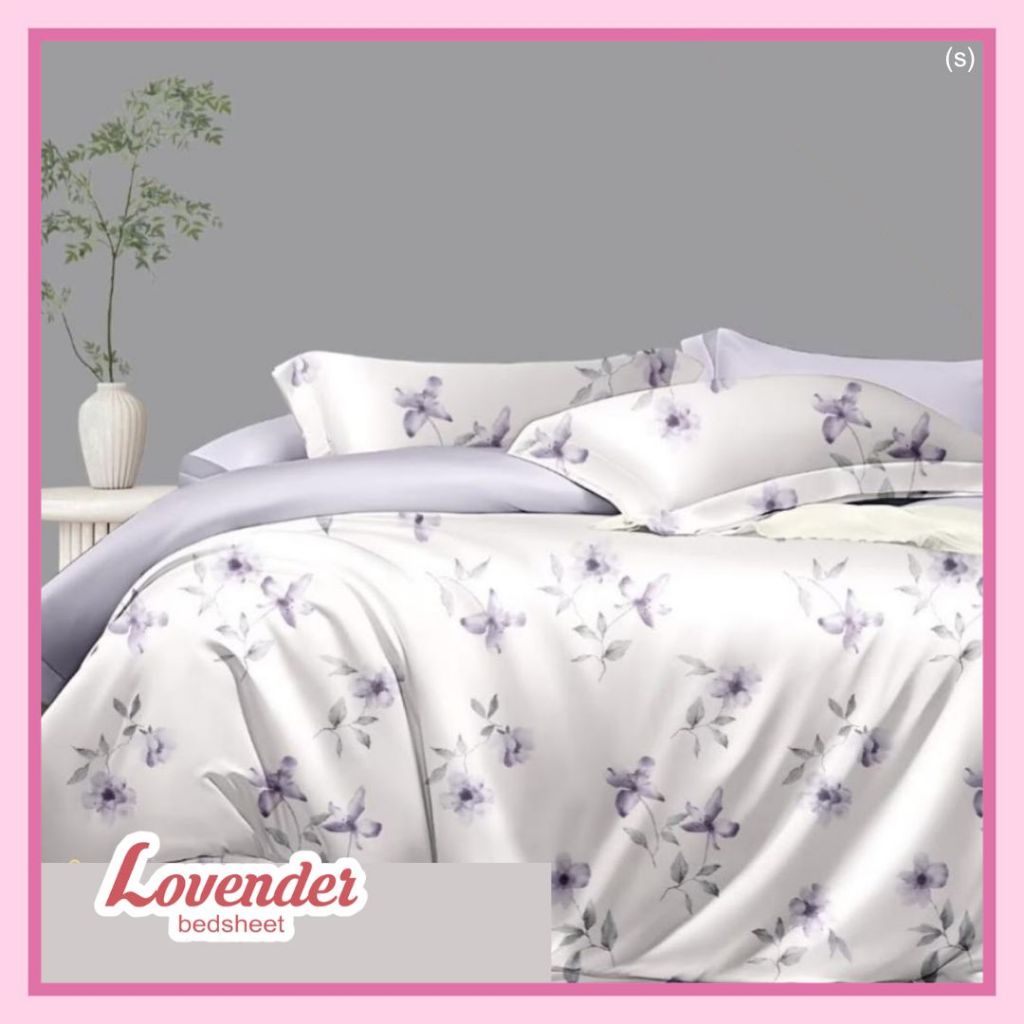 Sprei/Bedcover katun JEPANG white pastel lilac ungu purple blue biru bunga flower tangkai korea aest