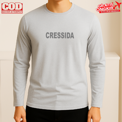 T-Shirt pria Kaos Pria Dan Wanita Kaos distro Kaos Lengan Panjang Cressida Text Print Silver Kaos De