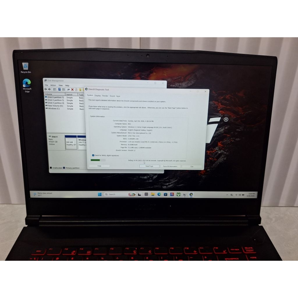 gaming msi gf63 thin 11sc core i5