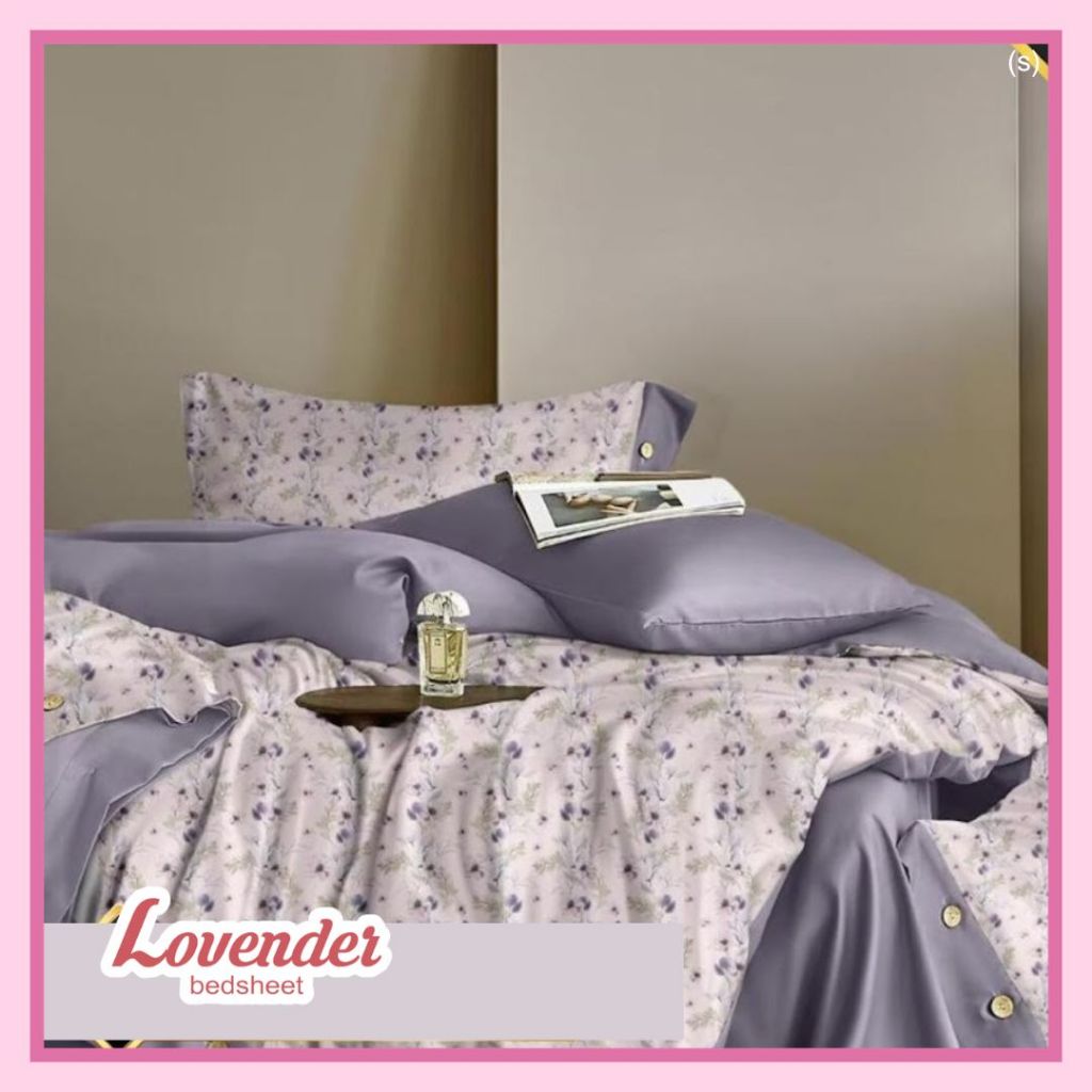 Sprei/Bedcover katun JEPANG pastel cream pink shabby chic ungu lilac purple bunga flower tangkai ele