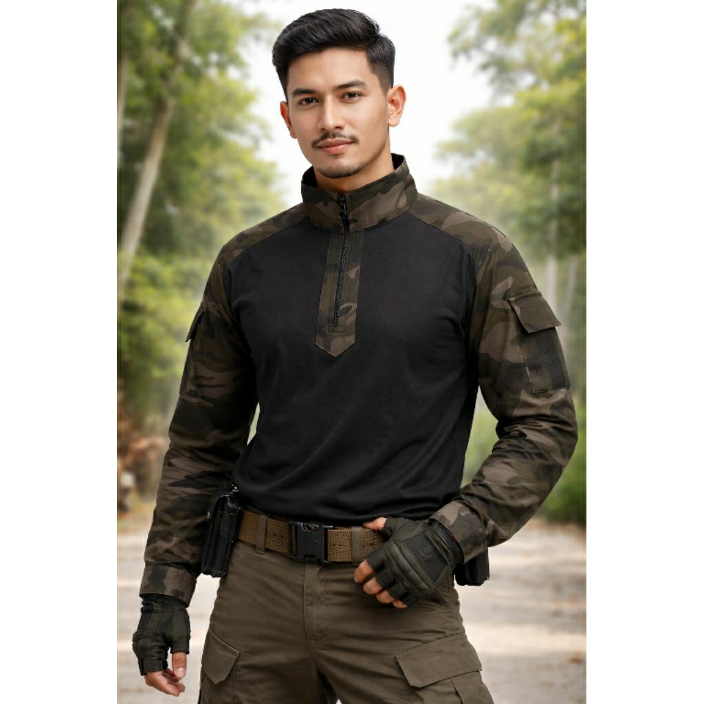 Baju Kaos Tactical Doreng Polos Lengan Panjang